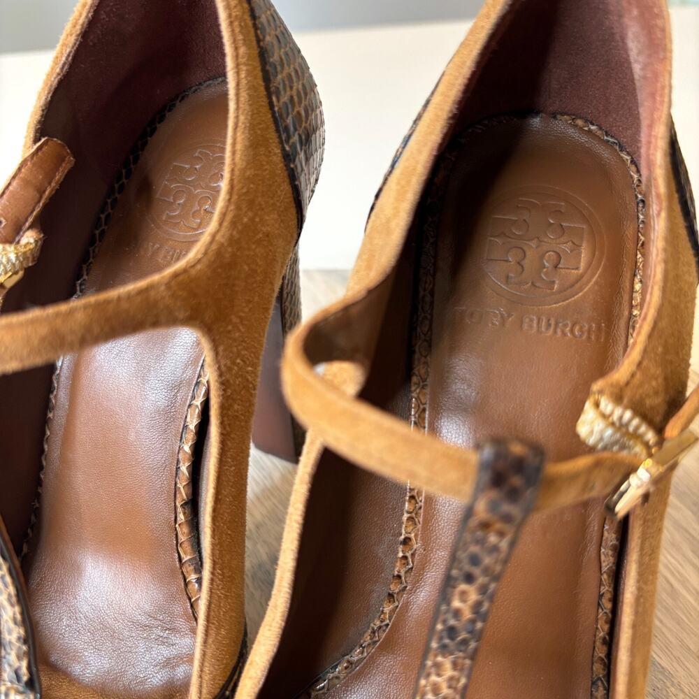 Tory Burch Authentic Snakeskin Leather Suede Heels Pumps Shoes US Size 9 9M - Picture 10 of 11